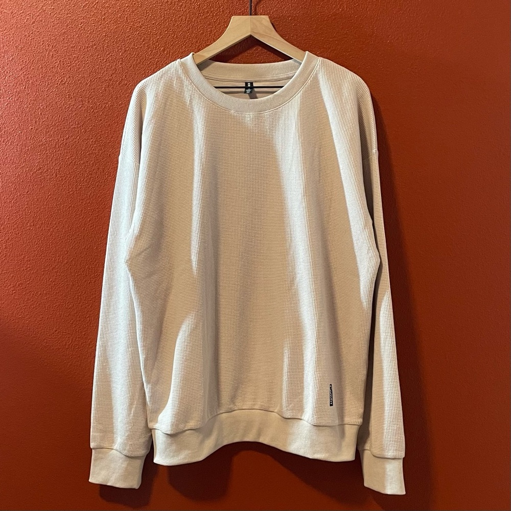 Comfrt Women’s Beige Waffle Knit Crewneck Slouchy Long‎ Sleeve Ribbed Cuff Top